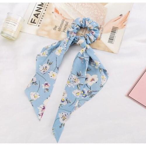 New Elegant Bowknot Floral Hair Rope Ribbon Scarf Hair Ties Ponytail Holder Elastic Rubber Bands For Women Scrunchies Accessorie
