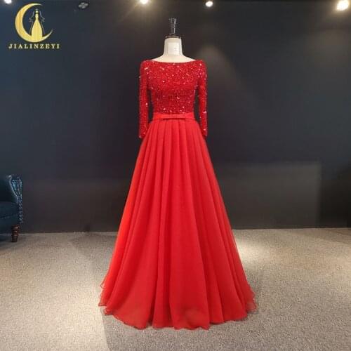 Rhine real Pictures Long sleeves Beads Crew neck floor length Formal dresses arabic evening dresses long