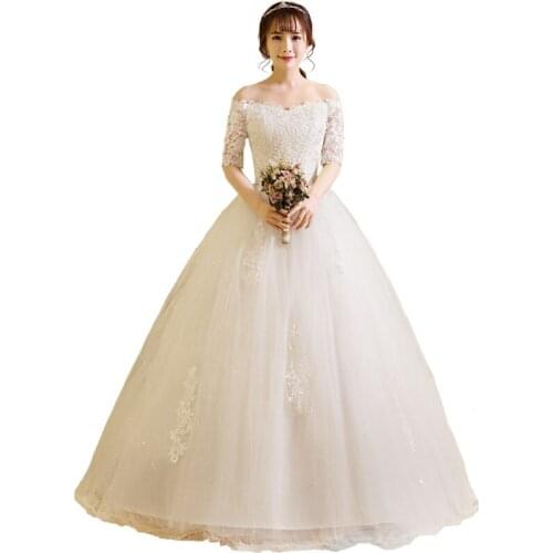 Luxury Floral Wedding Dress Ball Gowns New Mid-sleeves Bride Lace Up Wedding Dresses Simple Princess Dress