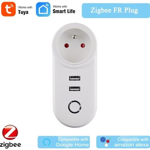 Tuya Smart Zigbee FR Plug APP Wireless Control Tuya Zigbee 3.0 FR Socket Alexa Echo Voice Control Dual USB Charging Google Home