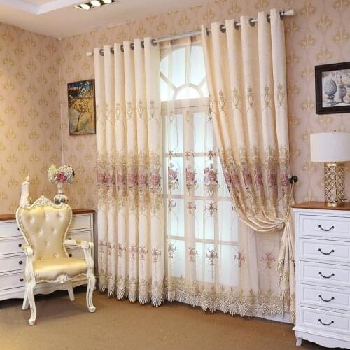 Embroidered Chenille Curtain Living Room Water-soluble Curtain Fabric Villa Curtain European and American Pastoral Flowers
