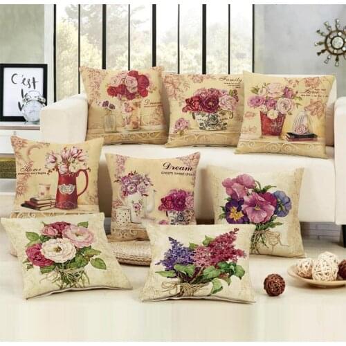Nordic Flowers Cotton Linen Pillow Case Decorative Cushion Cover Pillow Case Home Sofa Car Decoration for living room 45*45cm