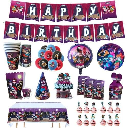 FNF Whitty Theme Birthday Party Decoration Supplies Paper Cup Plate Banner Candy Box Cake Topper Baby Shower Balloon Kids Favors