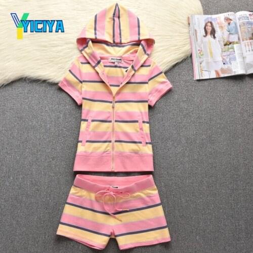 YICIYA 2021 summer womens short sleeve shorts hooded suit fashion leisure sports cardigan two piece set,tracksuit women,met