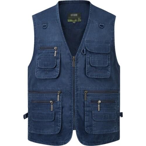 New Male Casual Summer Big Size Cotton Sleeveless Vest With Many Pockets Men Multi Pocket Photograph Waistcoat 6XL 4 colors