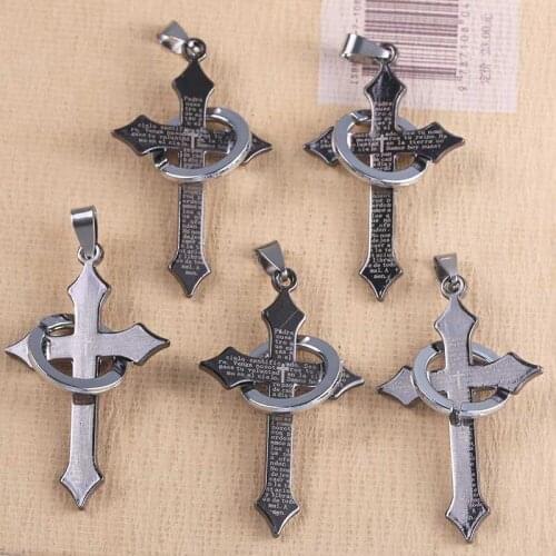 10pcs Classic Cross Pendant Round Mens Christian Prayer Pendant Jewelry DIY Made Necklace Wholesale