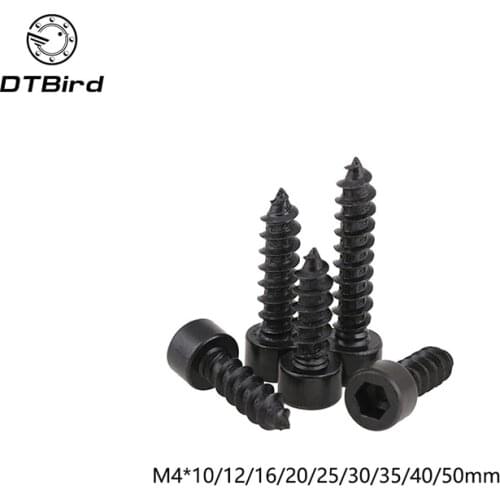 100pcs M4 Carbon Steel With Black Hexagon Socket Cap Head self tapping screw Model Screw M4*(10/12/16/20/25/30/35/40/50) mm