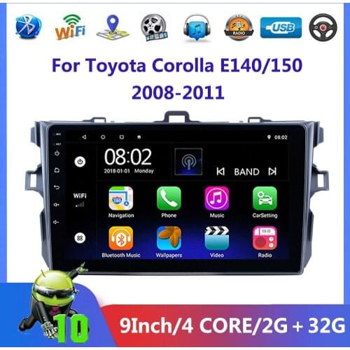 2 Din Android 10 Navigation Car Radio With Screen Stereo Receiver GPS Multimedia Player For Toyota Corolla E140/150 2006-2013