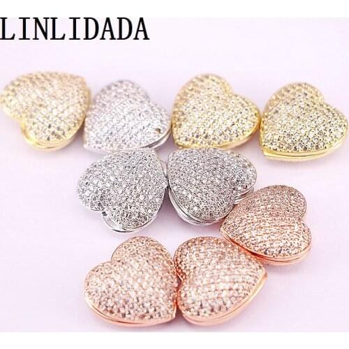 5Pcs Heart cz Magnetic Clasps Findings For Women DIY Bracelets & Bangles Jewelry Making Connectors Accessories 16x16mm