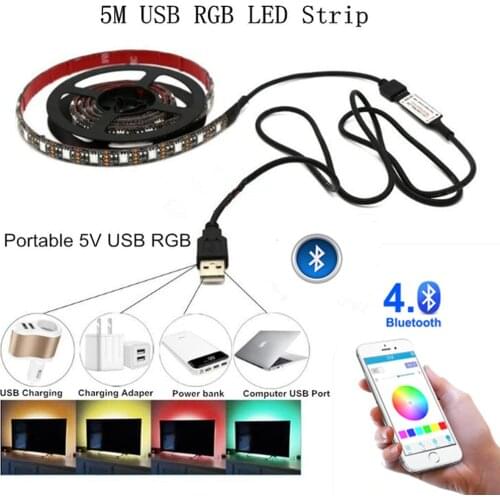5V LED RGB Strips USB Light Waterproof 5050 Bluetooth Controller USB 5 V Neon 50CM 5MLed Light Strip RGB Ribbon TV Backlight