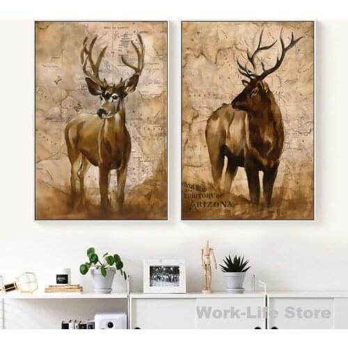 Abstract Retro Deer Wall Art Poster and Prints Print Canvas Painting Wall Painting Oil Painting For Home study Decor