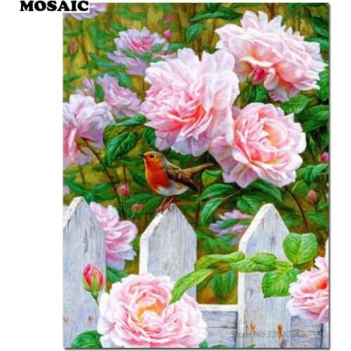 DIY 5D Drill Embroidery Landscape peony & bird Diamond Painting Cross Stitch Mosaic Pattern Full Round Rhinestone Home Decor