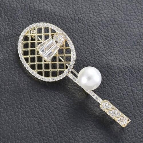 Zlxgirl jewelry high quality AAA cubic zircon Badminton racket copper brooches wedding jewelry fashion womens punk scarf pins