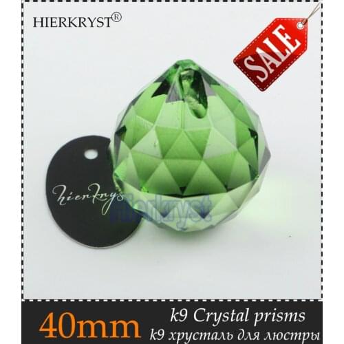HIERKYST 40mm Green Crystal Balls Suncatcher Prisms Pendants for Chandeliers Parts Lamp Rainbow Hanging Drops 10 pcs #2049-2B