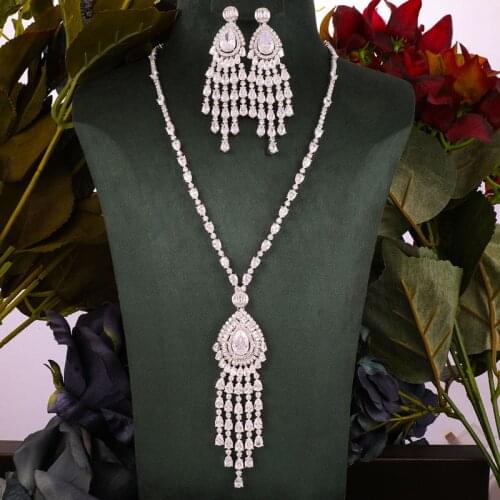 JaneKelly Luxury Big 2pcs Jewelry Set With Cubic Zirconia for Women Bridal Party Wedding Accessories Saudi Arabic Dubai