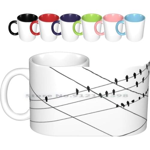 Birds On A Wire Ceramic Mugs Coffee Cups Milk Tea Mug Birds Silhouette Black And White Crossed Wires Pidgins Angela Bw Electric
