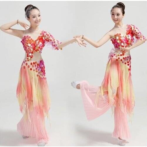 Chinese classical dance clothing poetic myth rhinestone sequined fish dance costumes national/fan/umbrella dance costumes