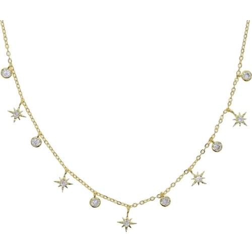 Wholesale round bezel cz sparking northstar drop charm choker necklace classic star collar necklaces