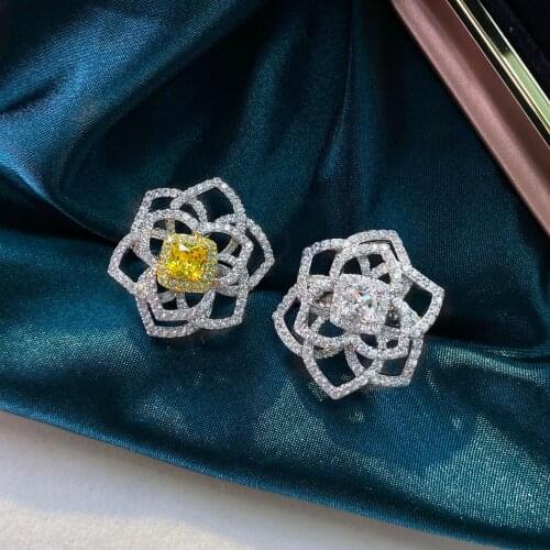 2021 Flower Topaz Moissanite Ring 100% Original 925 sterling silver Party Wedding band Rings for Women Men Engagement Jewelry