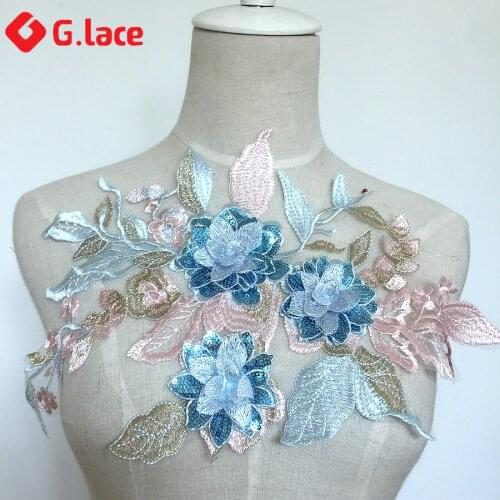 GLACE 2pcs/Lot Sequins lace flower embroidery lace DIY material for cloth accessories wedding dress decoration TX458
