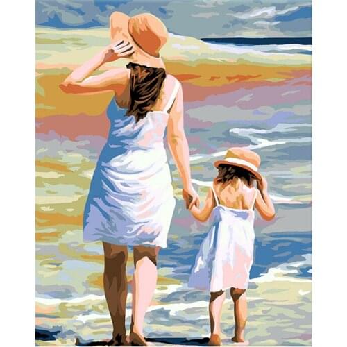 DIY Digital Painting By Numbers mother daughter oil painting mural Kits Coloring Wall Art Picture Gift frameless
