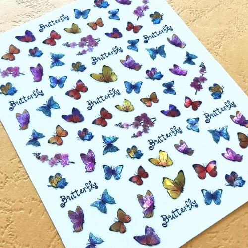 Newest Z-D3865 laser butterfly design 3D nail sticker back glue nail decals Japan Korea type DIY decoration for nail wraps