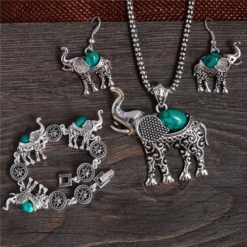 New Arrivals Classic Lovely Elephant Jewelry Set For Women Necklace/Bracelet Pendant/Earrings Per Set Blue Color Ancient gift