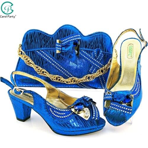 New Arrival Special Style Italian Design African Women Shoes and Bag Set African Ladies Shoes and Bag in Royal Blue Color