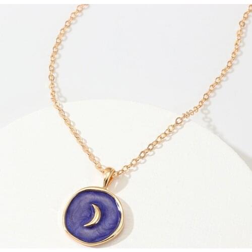 SRCOI 2019 Simple Harajuku Sweet Cute Moon Star Heart Enamel Necklace Korean Fashion Round Heart Lightning Delicate Necklace New