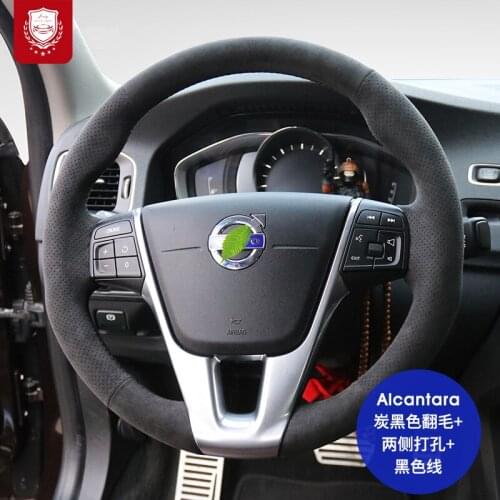 Steering wheel cover Real Alcantara for Volvo XC60 S60L XC90 S90 S80 Premium hand-sewn grip cover Comfortable car accessories