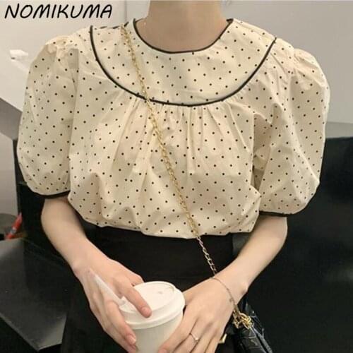 Nomikuma Chic Dot Women Blouses Korean Puff Sleeve O-neck Blusas Shirt Summer 2021 New Fashion Blusas Mujer De Moda 6K382