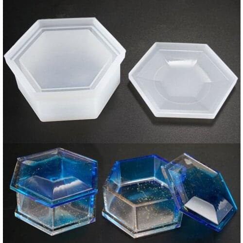 Silicon DIY Crystal Epoxy Hexagonal Storage Box Clay Mold Jewelry Making Gift Box Hexagon Storage Box Mould With Lid
