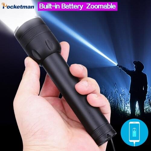 LED Flashlight With Q5 T6 USB Rechargeable Zoomable Torch Built-in 1800mAh lithium battery Waterproof camping flashlight