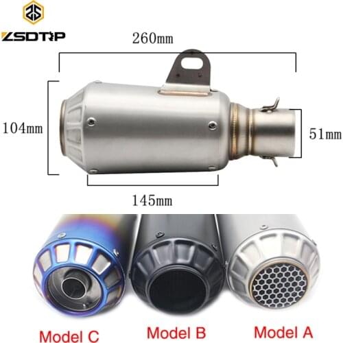 ZSDTRP Universal 51mm Stainless Steel Motorcycle Exhaust Muffler Pipe For Z900 ZX6R GSXR1000RR CBR1000 AK Exhaust Pipe