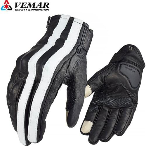 VEMAR Vintage Leather Motorcycle Glove Racing Guantes Moto Luvas Full Finger Motocross MTB Biker Gloves Touchscreen Knight Glove