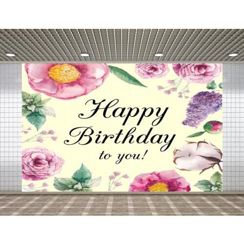 Lyavshi Happy birthday party background with beautiful flowers decoration Photo Vinyl Studio Props Photography Backdrops