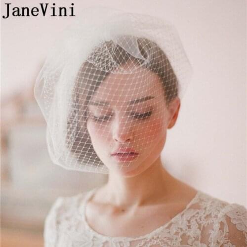 JaneVini Vintage Bird Cage Veil Two-Layer White Mesh Birdcage Wedding Veil Short Bridal Veils With Comb Bride Bruidssluier Kort