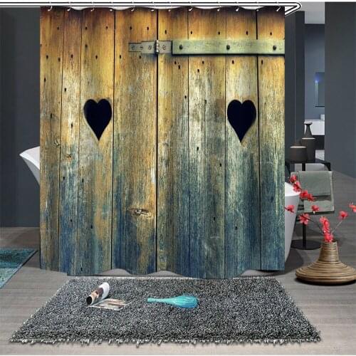 Custom Made Shower Curtain Bathroom Curtain Partition 1.5 x 1.8m 1.8 x 1.8m 1.8 x 2m Retro Wooden Door