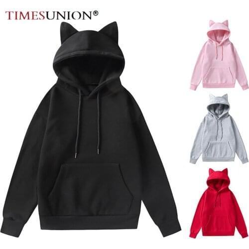 Womens Long Sleeve Rabbit Hoodie Sweatshirt Pullover Tops Sweatshirts Cat With Ears Kawaii 2021 New