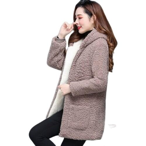 2021 New Sheep Shears Velvet Cotton Mother Jacket Mid-Length Plus Velvet Thicken Imitate Iamb Velvet Granule Velvet Womens Coat