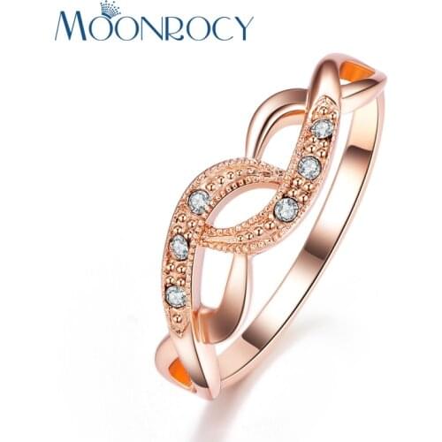 MOONROCY Free Shipping Jewelry Wholesale Rose Gold Color Simple CZ Austrian Crystal Rings For Women Girls Valentines for Gift