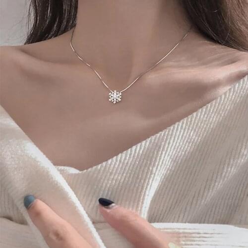 Top Quality Fashion Snowflower CZ Pendant Necklace for Women Retro Vintage Classic Rose Gold Color Cubic Zircon Stone Jewelry