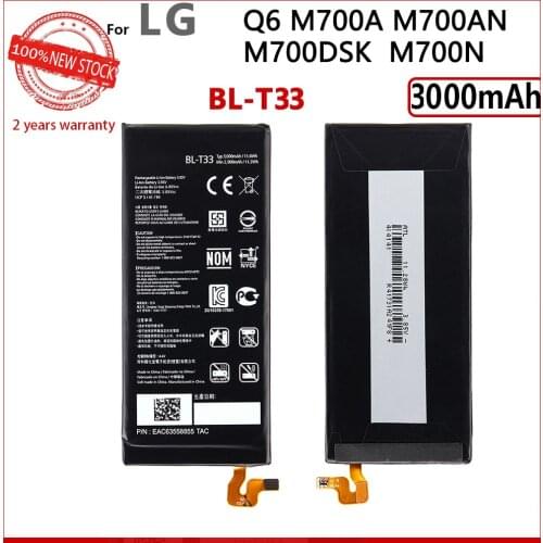 100% High Quality 3000mAh BL-T33 BL T33 Replacement BATTERY for LG Q6 M700A M700AN M700DSK M700N Genuine Batteries New Batteria