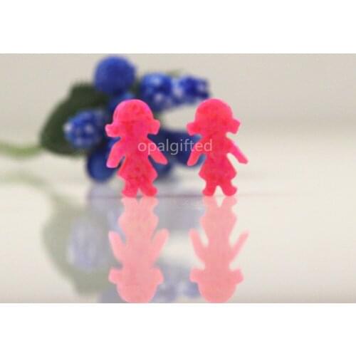 2pc free shipping 8.5x13mm hot Pink Synthetic Opal Girl Shape Bead with Side Hole for Necklace Making for gift wholesale price