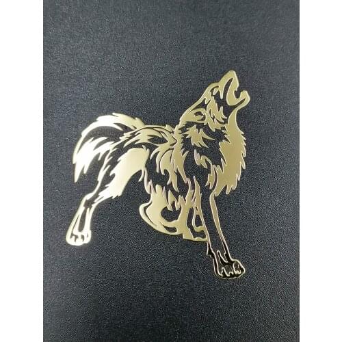 2pcs Gold Metal Wolf Badge Chrome Decal Logo Signs Mobile Phone Cellphone Laptop Ipad Case Cover Box Skin Stickers Car Sticker