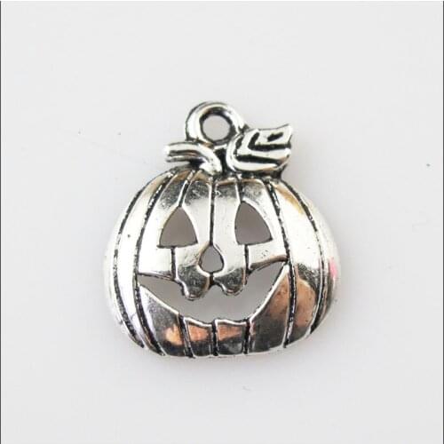 25 New Halloween Pumpkin Mask Tibetan Silver Tone Charms Pendants 16x18mm