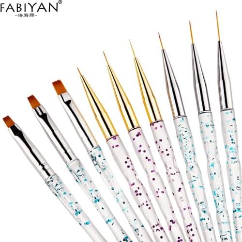 3pcs/set Transparent Nail Art Round Flat Top Acrylic UV Gel Polish Extension Design Painting Drawing Pen Brushes Line Grid Pen