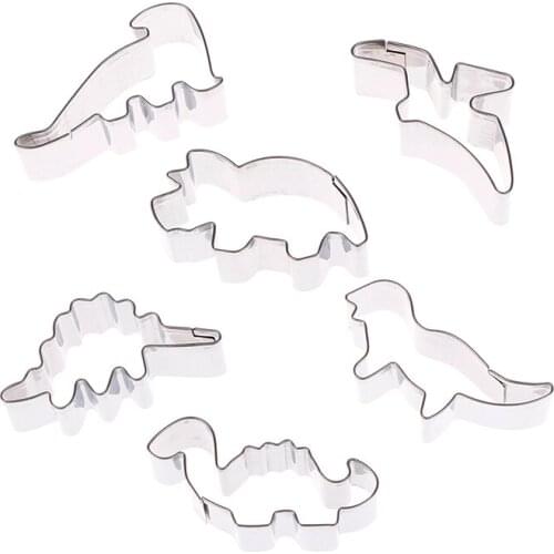 6PCS Stainless Steel Dinosaur Shape Pastry Cookie Biscuit Cutter Cake Decor Mold