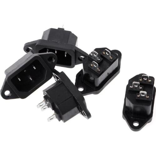 77JA 5 Pcs 3P IEC 320 C14 Male Plug Panel Power Inlet Sockets Connectors AC 250V 10A