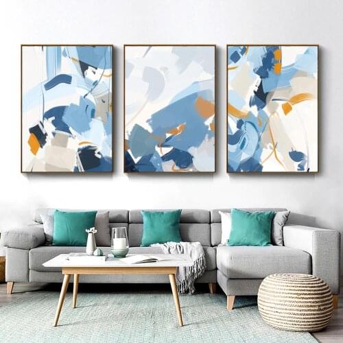 Abstract Watercolor Colored Stitching Blocks Poster Nordic Blue Canvas Print Wall Painting For Living Room Art Home Decor